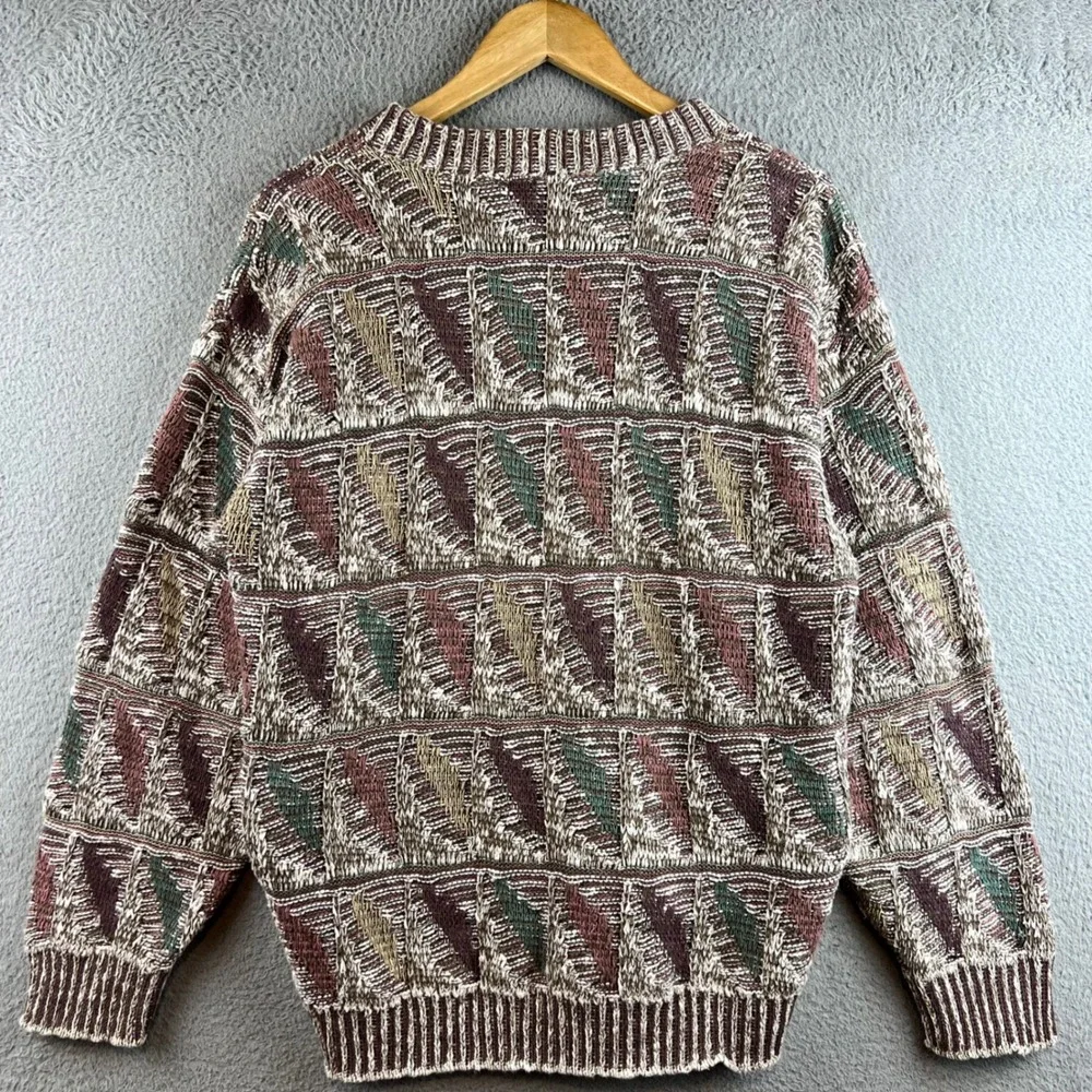 Crossings Vintage 3D Textured Knit Sweater Mens Medium Cotton Geometric USA Made